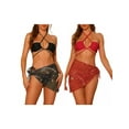 thumbnail image 1 of Women 3 Piece Bandeau Bikini Combination Sets O Ring Cinched Swimsuits Sarong Cover Up Skirt Bathing Suit X-Large Red, Black, 1 of 5