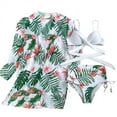 thumbnail image 1 of Women 3 Piece Beach Outfits Tropical High Waist Wrap Bikini Swimsuit with Beach Kimono Cover Ups Swimwear Set, 1 of 5