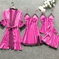thumbnail image 1 of Women 3 Piece Lace Pajama Sets ,Comfortable Soft Satin Robe Dress Sleepwear Nightdress Pajamas Set Hot Pink XXXXXL, 1 of 5