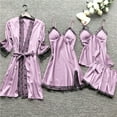 thumbnail image 1 of Women 3 Piece Lace Pajama Sets ,Comfortable Soft Satin Robe Dress Sleepwear Nightdress Pajamas Set Purple XXXXL, 1 of 5