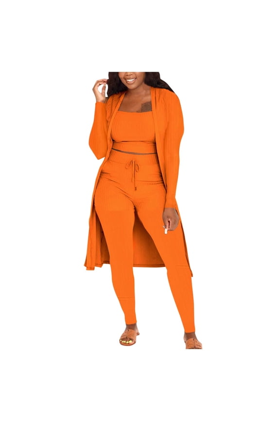 Women 3 Piece Lounge Sets Sexy Outfit Pajama Sweatsuit Open Front Long Cardigan Crop Tank Tops Legs Pants