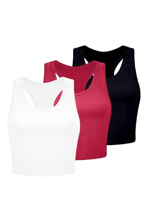 Women 3 Piece Tank Tops Sleeveless Ribbed Seamless Workout Exercise Shirts Yoga Crop Tops Unique Clubwear