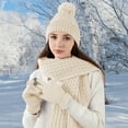 thumbnail image 1 of Women 3-Piece Winter Hat Scarf Gloves Set, Warm Knit Beanie Long Neck Scarf Touchscreen Gloves, Soft Acrylic Fleece Lined Cold Weather Accessories for Outdoor Travel, 1 of 6
