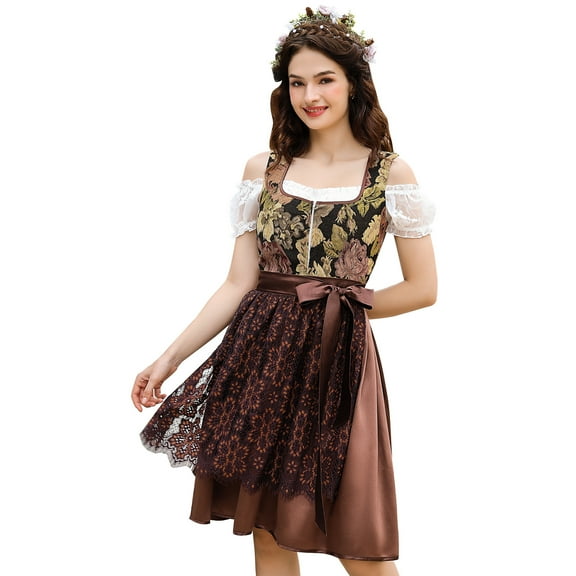 Women 3 Pieces Bavarian Oktoberfest Costumes Traditional Vintage German Dirndl Dress