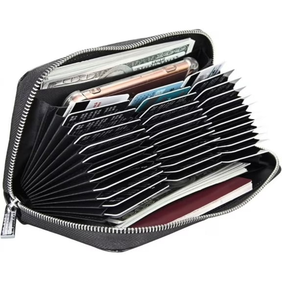 Women 36 Slots Blocking Card Holder Large Long Leather Zipper Organizer Accordion Wallet