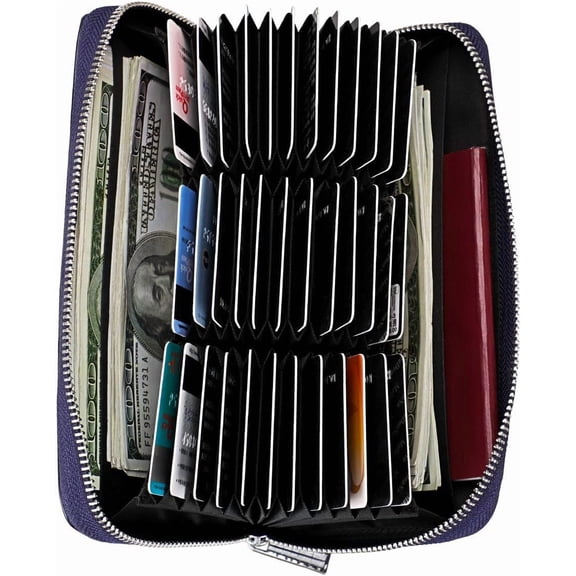 Women 36 Slots Blocking Card Holder Large Long Leather Zipper Organizer Accordion Wallet