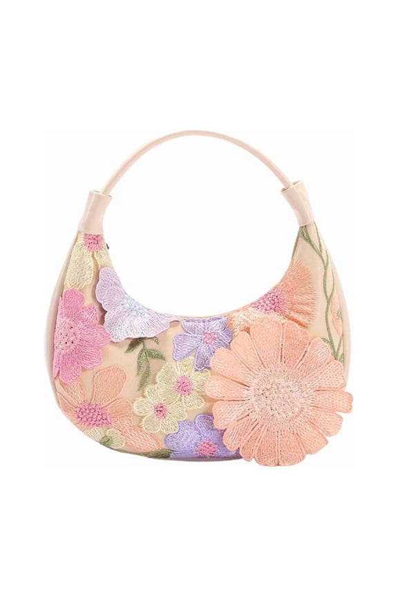 Women 3D Lace Floral Applique Handbags Multi-Style Collection, Vintage Flower Embroidery Clutch Crossbody Bag, Cute Makeup Pouch, Bamboo Ring Tote, Pearl Kiss Lock Purse, Crescent Hobo Shoulder Bag