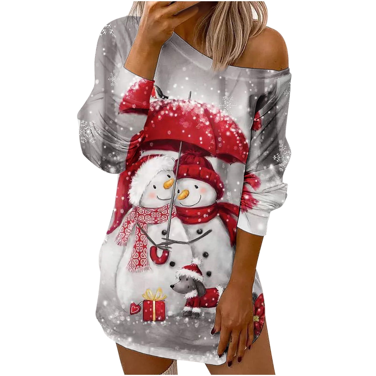 Women 3D Print Ugly Christmas Dress Long Sleeve Christmas Dress Ugly Sweater Dress Hollow Party