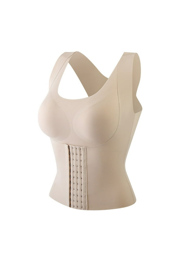Women 4-In-1 Seanless Front Buckle Bra Wireless Push Up Padded Posture Corrector for Tank Top Girdle Body Shaper for Cross Back Slimming Vest Corset