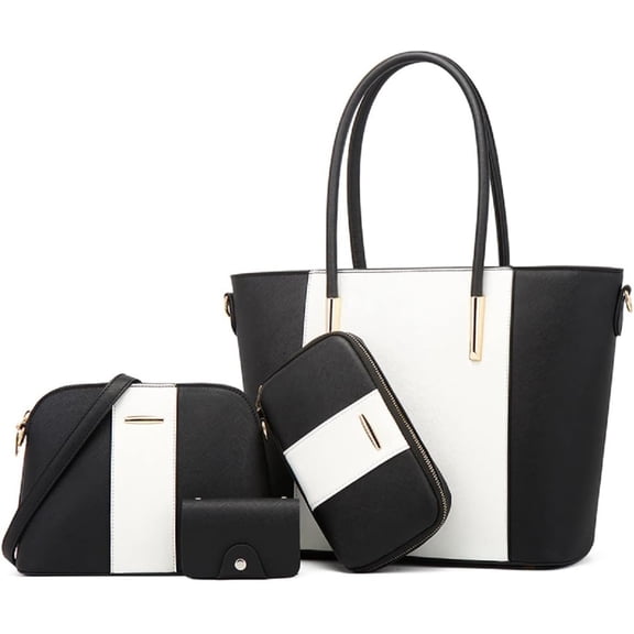 Women 4 Pcs Handbag PU Leather Top Handle Satchel Set Large Tote Purse Shoulder Bag Card Holder