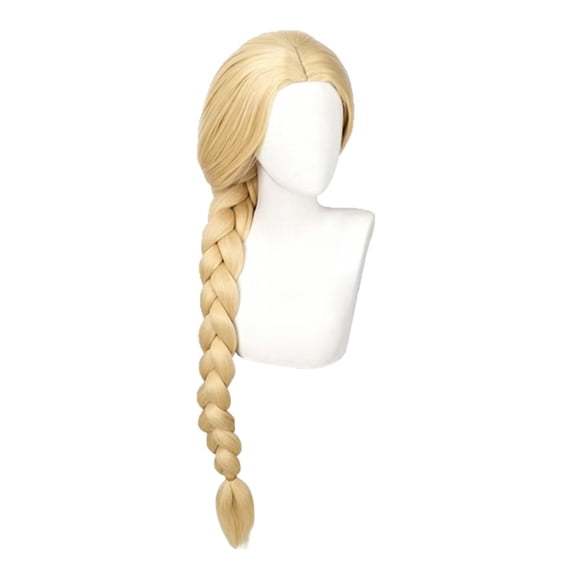 Women 47 Inch Extra‑Long Golden Braid Synthetic Wig, Pre‑Braided Princess Costume Wig, Plain & Flower Decorated Stylable Wig for Halloween Cosplay Themed Party Dress‑up