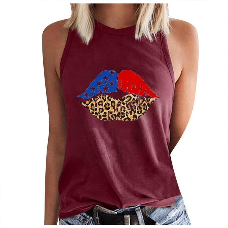 Women 4th of July Tops, Women's Sleeveless Summer Sexy Casual Tops Regular  Round Neck Printing Vest Tops  Sales And Deals Today Prime 9 Dollar  Items #4 