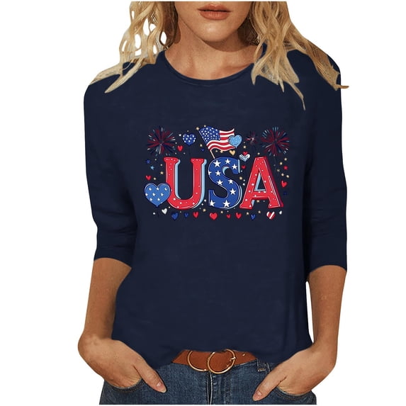Women 4th of July Gift T Shirt Casual Short Sleeve American Proud T-Shirt Tops