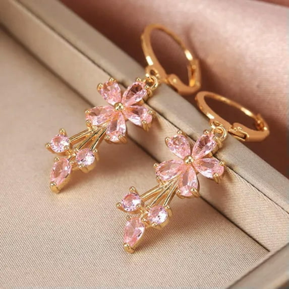 Women 5 Color Cubic Zircon Drop Earring Luxury 18k Yellow Gold Plated Jewelry