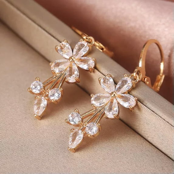 Women 5 Color Cubic Zircon Drop Earring Luxury 18k Yellow Gold Plated Jewelry