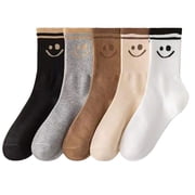 Dashing Nova Womens 5-pack Smiley Face Print Cotton Crew Socks, Multicolor, Size 6-10