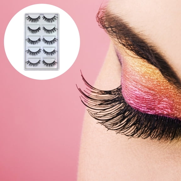Women 5 Pairs Natural Long Thick Cross False Eyelashes Fake Eye Lashes for Makeup Studio