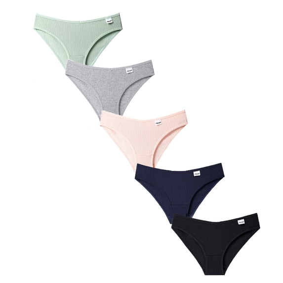 Women 5 Pcs Panties Underwear Bikini Thongs Briefs Set 5PCS, L, Green