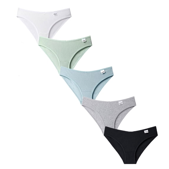 Women 5 Pcs Panties Underwear Bikini Thongs Briefs Set 5PCS, L, Grey