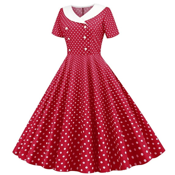 Women 50S Vintage Polka Dot Halter Cocktail Swing Dress,Sriper ,Solid Color V Neck Short Sleeve Maxi T Shirt Dress Plus Size,Vestidos Casuales Para Mujer Cortos,Red Xl