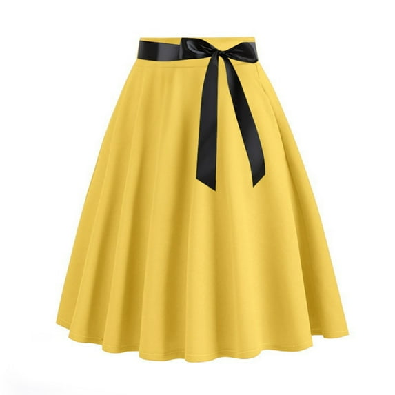 Women 50s Retro Skirts Vintage Hepburn Style High Waist Flared A-Line Rockabilly Swing Skirt with Belt
