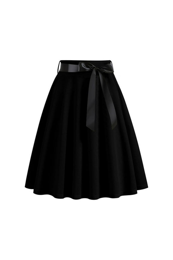 Women 50s Retro Skirts Vintage Hepburn Style High Waist Flared A-Line Rockabilly Swing Skirt with Belt