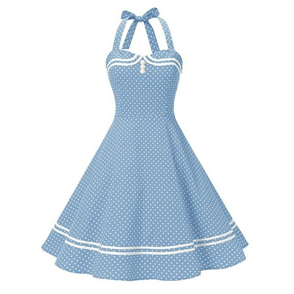 Women 50s Vintage Polka Dot Bandage Cocktail Swing Dress Buttons 1950s Rockabilly Evening Prom Dress