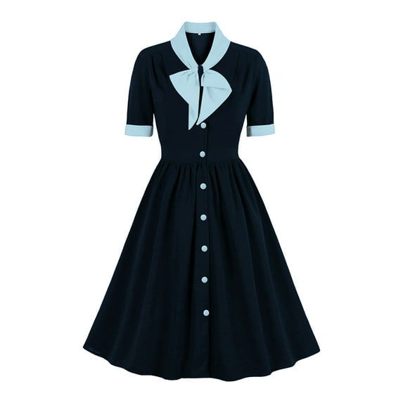 Women 50s Vintage Polka Dot Halter Cocktail Swing Dress Buttons Floral 1950s Hepburn Prom Tea Party Dress