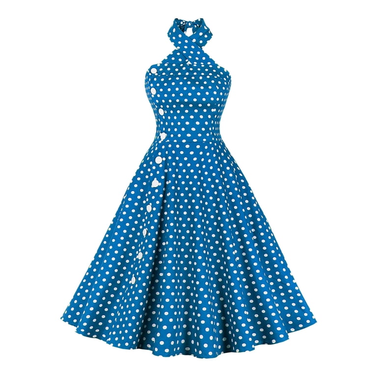 Women 50s Vintage Polka Dot Halter Cocktail Swing Dress Buttons Floral 1950s Hepburn Prom Tea Party Dress - Walmart.com Women 50s Vintage Polka Dot Halter Cocktail Swing Dress Buttons Floral 1950s Hepburn Prom Tea Party Dress - Walmart.com