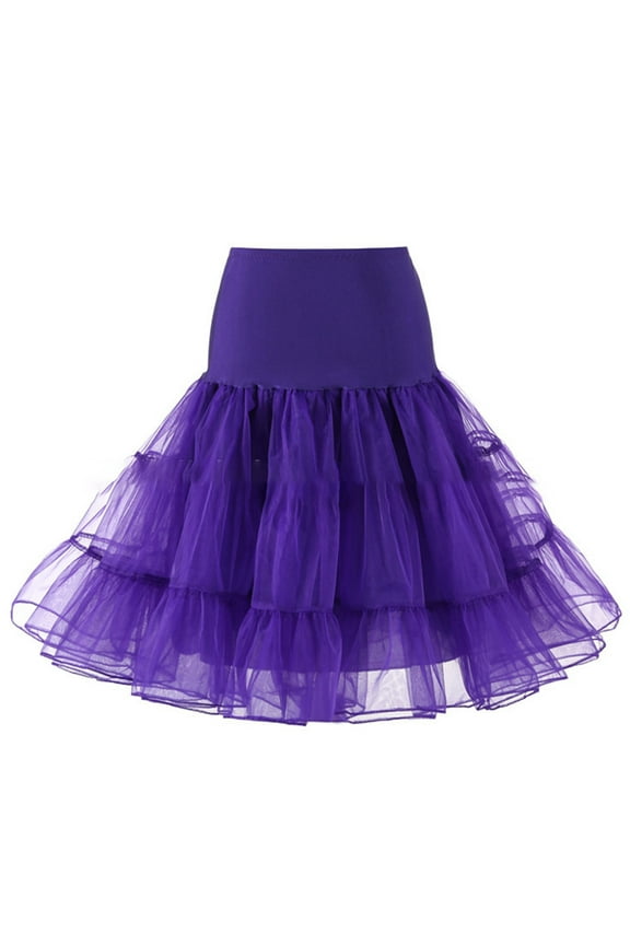 Women 50s Vintage Tulle Petticoat Bright Solid Color Mesh Hoopless Half Slip Underskirt Knee Length Crinoline Tutu Skirt