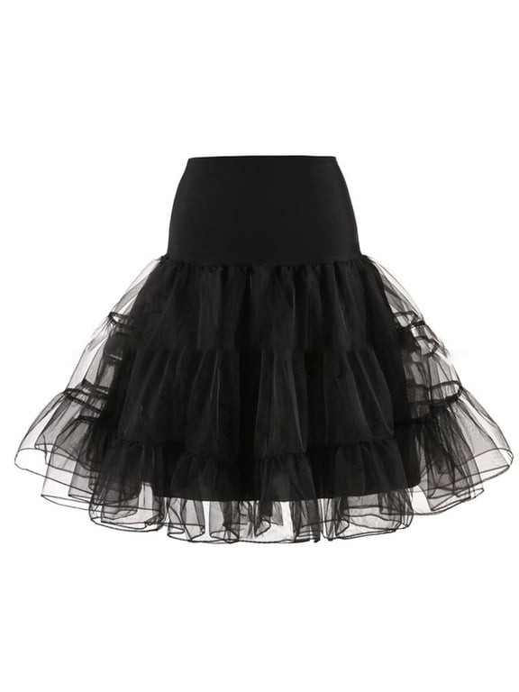 Women 50s Vintage Tulle Petticoat Bright Solid Color Mesh Hoopless Half Slip Underskirt Knee Length Crinoline Tutu Skirt