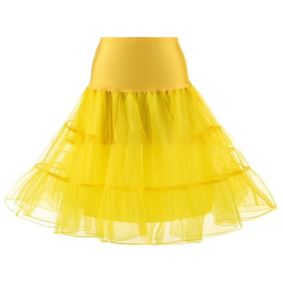 Women 50s Vintage Tulle Petticoat Bright Solid Color Mesh Hoopless Half Slip Underskirt Knee Length Crinoline Tutu Skirt