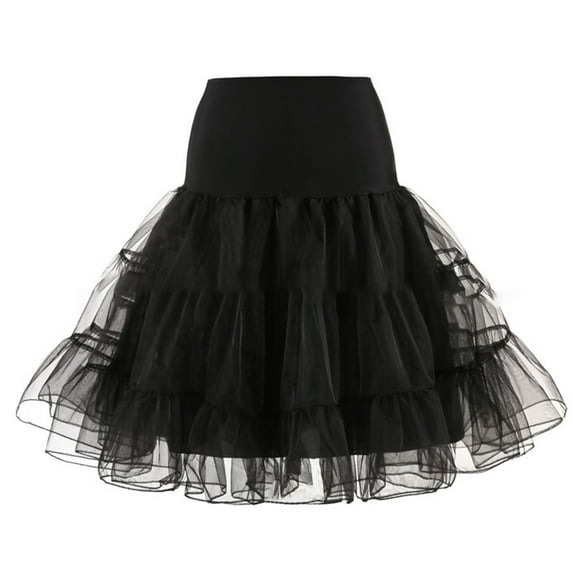 Women 50s Vintage Tulle Petticoat Bright Solid Color Mesh Hoopless Half Slip Underskirt Knee Length High Waist Layered Flared Crinoline Tutu Skirt