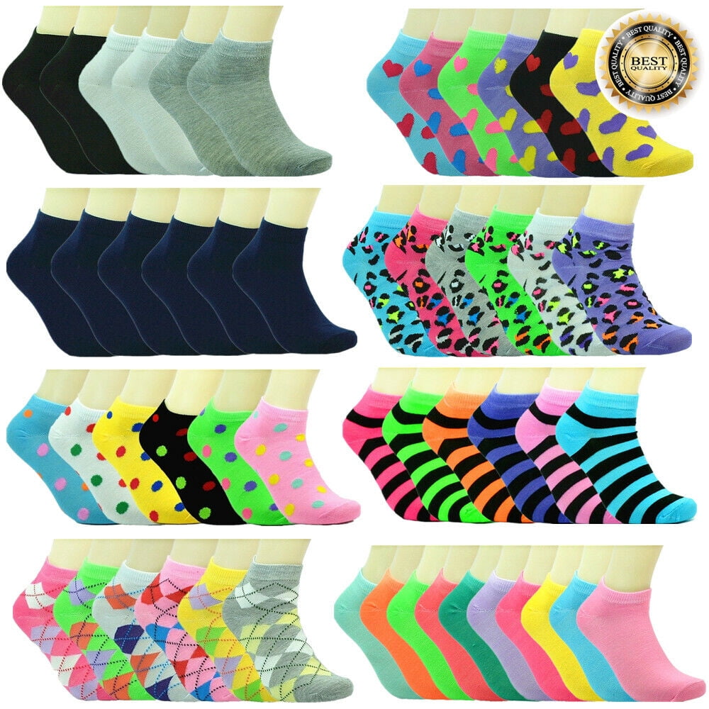 Women 6-12 Pairs Assorted Styles Low Cut Quarter Ankle Socks Cotton Size 9-11