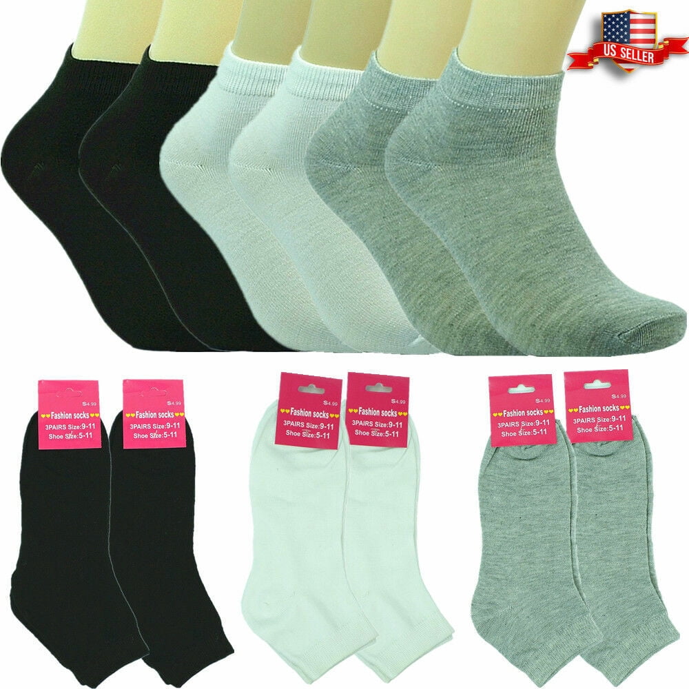 Women 6-12 Pairs Assorted Styles Low Cut Quarter Ankle Socks Cotton Size 9-11