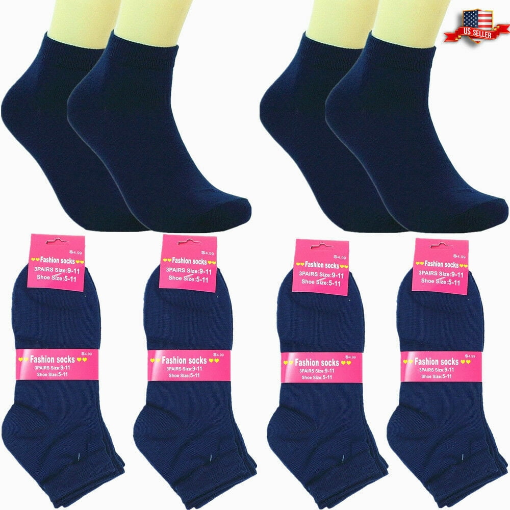 Women 6-12 Pairs Assorted Styles Low Cut Quarter Ankle Socks Cotton Size 9-11