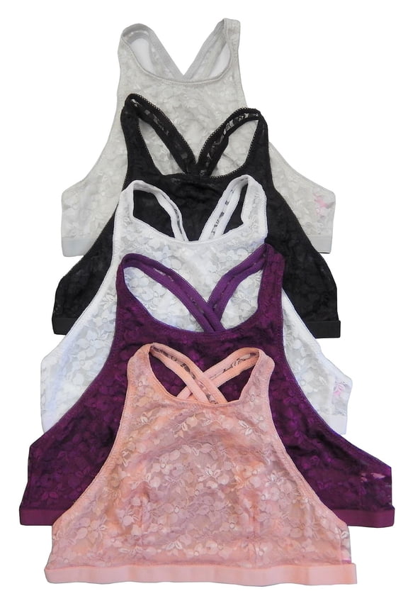 Women 6 Pack Hi-Neck Cross Back Semi Sheer Full Lace Sexy Bralette
