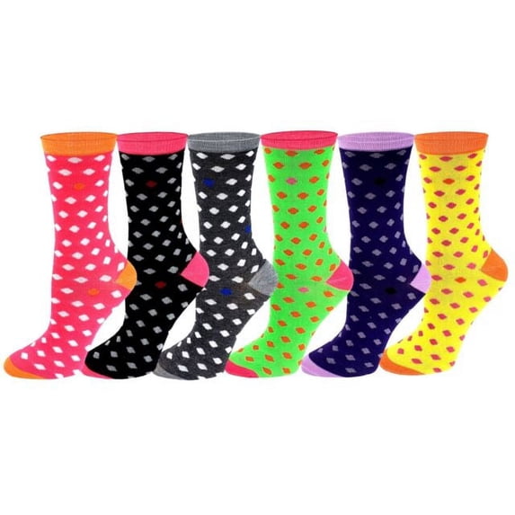 Women 6 Pairs Bright Small Dot Hearts Novelty Crew Socks