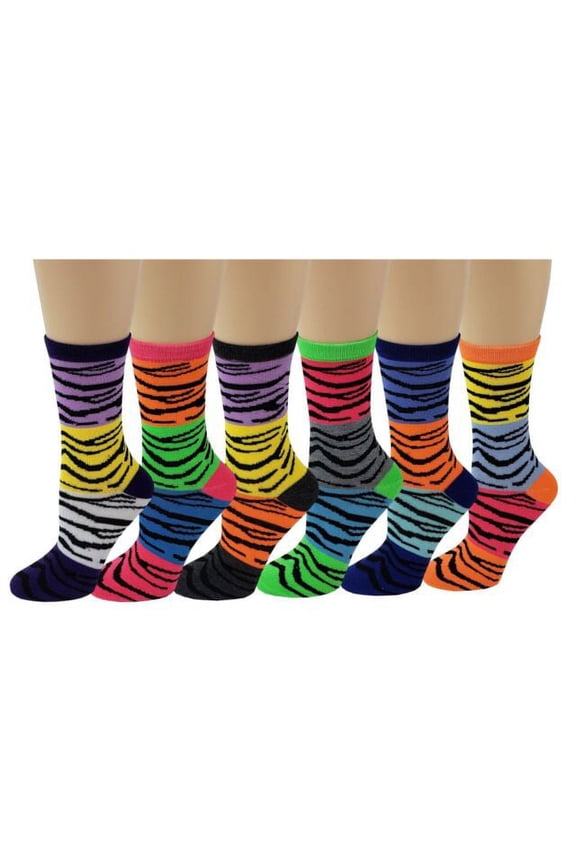 Women 6 Pairs Pack Bright Zebra Novelty Dress Socks