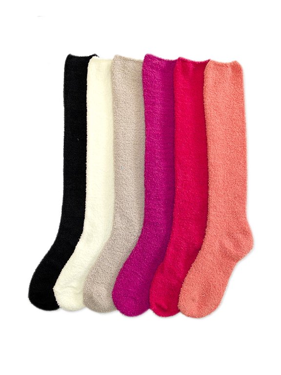 Women 6 Pairs of Cozy Plush Soft 22" Knee High Socks [Pattern: PLAIN]
