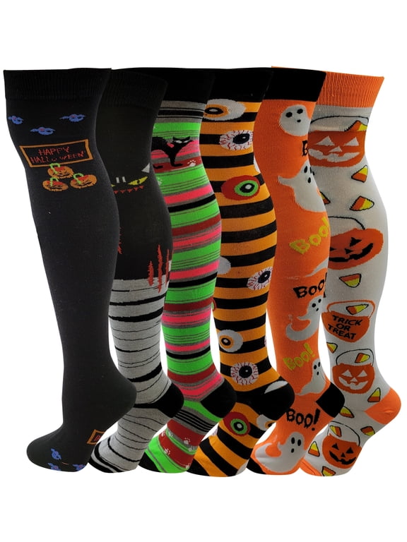 Women 6 pairs Halloween Design Thigh High Over the Knee Socks