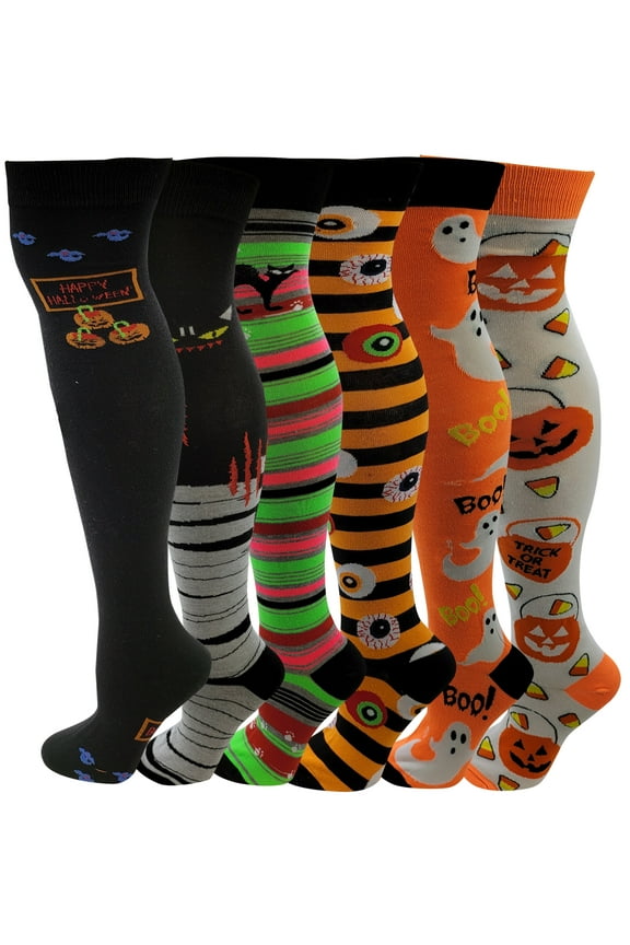 Women 6 pairs Halloween Design Thigh High Over the Knee Socks