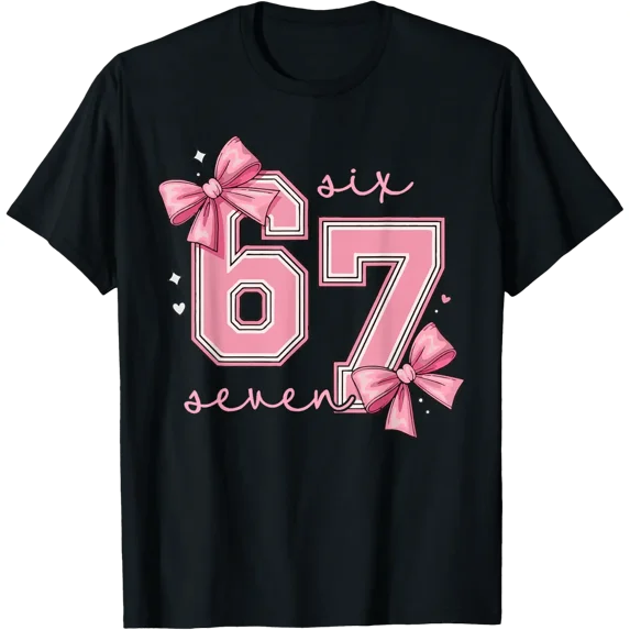 Women 67 Six Seven Pink Coquette Bow T Shirt Size S-5XL