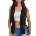 thumbnail image 1 of Women 70s Hippie Fringe Waistcoat Vest Sleeveless Cowgirl Tassel Rhinestone Vest Faux Suede Western Jacket Cardigan, 1 of 7