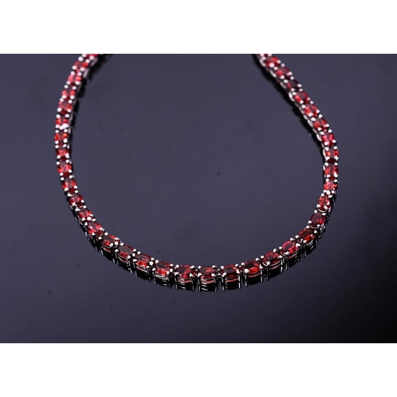 Women 7x5MM Red Garnet Tennis Wedding Necklace Anniversary Gift For Mother Silver Bridal Jewelry Gold