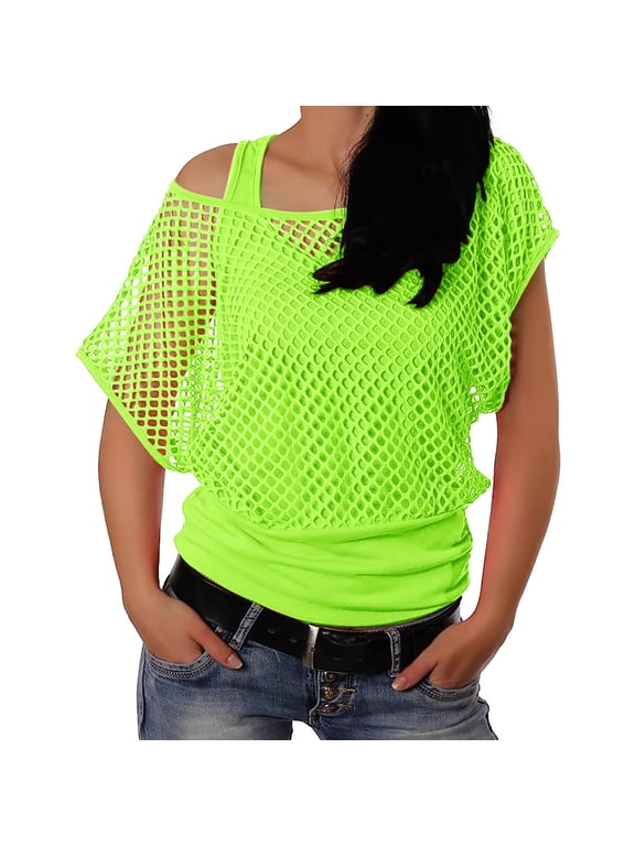 Women 80S T Shirts Plus Size Womens Turtleneck Long Sleeve Neon Fishnet Mesh Top Women T Shirts off Shoulder Tops for Short Sleeve Scrub Jackets Women X-Large