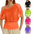 thumbnail image 1 of Women 80s T Shirts Neon Fishnet Mesh Top Off Shoulder Tops For Women, 1 of 7