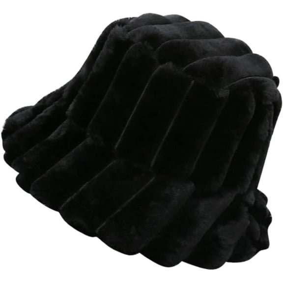 Women 90s Fuzzy Faux Fur Bucket Hats Warm Fluffy Cloche Cold Winter Ski Weather