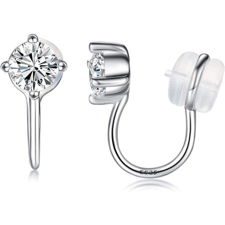 Women 925 Pure Sterling Silver Cubic Zirconia Non Pierced Clip on Earrings[y441]