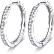 Women 925 Quality Quality Sterling Silver Hinged Hoop Earrings with 3A Cubic Zirconia, Diameter 24mm[g258]
